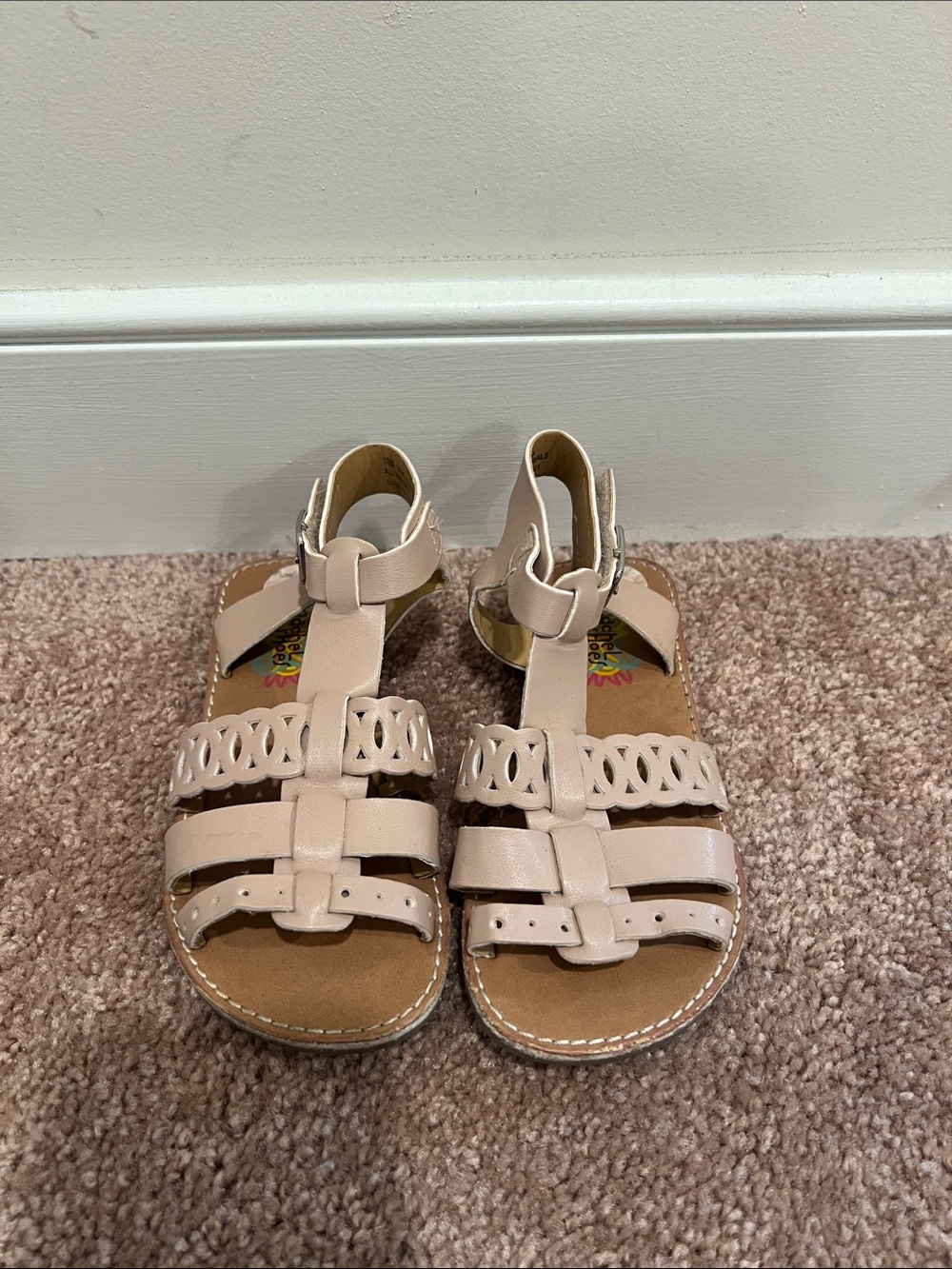 Rachel Shoes Light Pink Braided T-Strap Kids Sandals